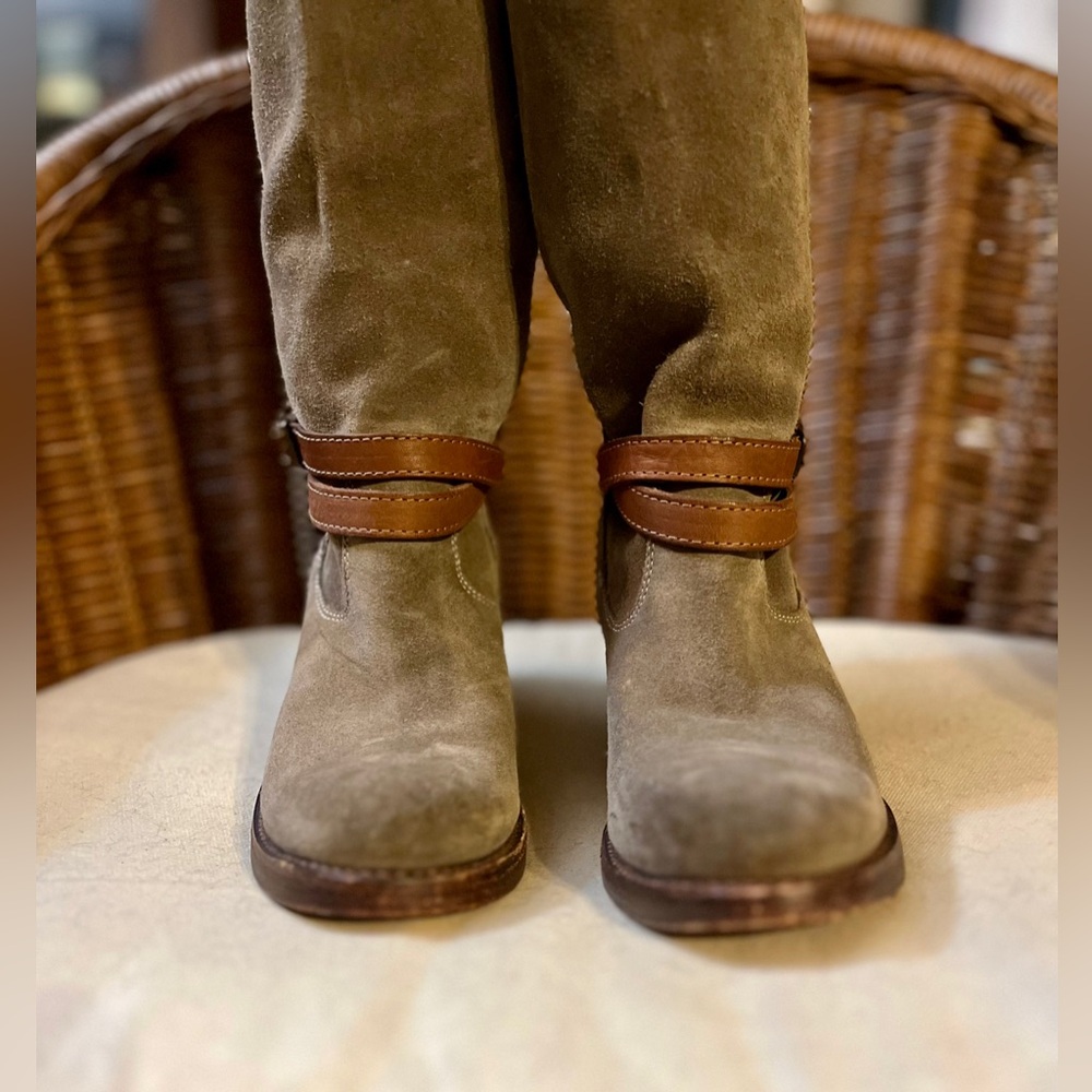 Frye Suede Harness Knee High Boots Olive Green Size 6 - Picture 5 of 11